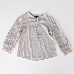 BCX Cream Lace-Trim Peasant Blouse-Size L Like New